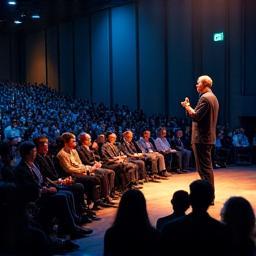 Literary event with speakers and audience